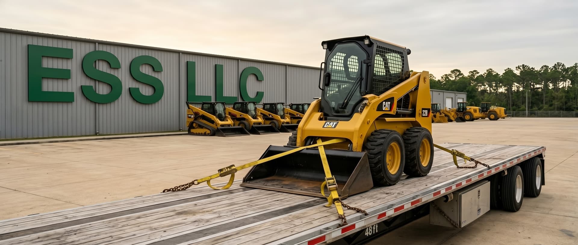 Heavy equipment on a flatbed trailer on highway